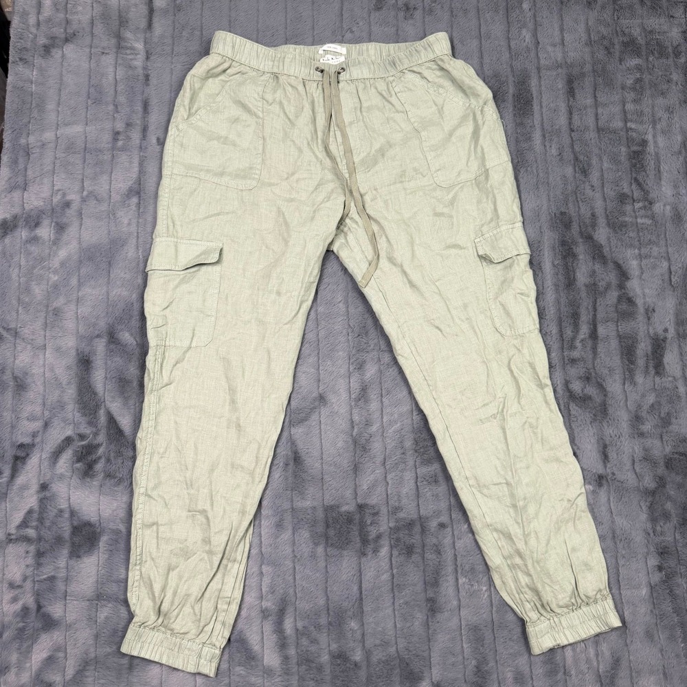Nicole Miller New York Womens 100% Linen Cargo Joggers Sage Green Size L